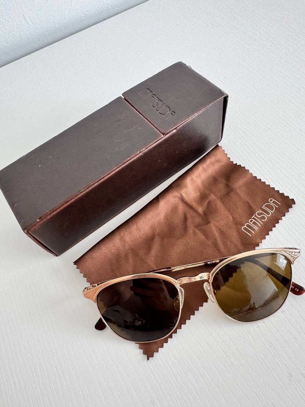 Matsuda Half-Rim Sunglasses Gold Tone Metal Brown Lens